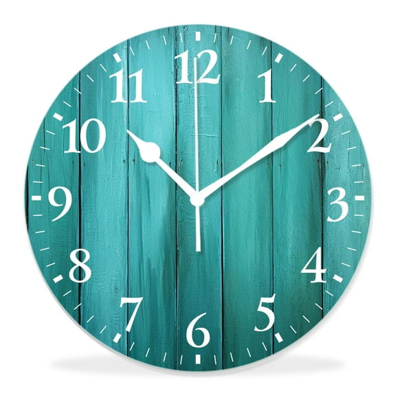 14 Inch Wall Clock Battery Operated Silent Clock Decorative for Office, Kitchen, Outdoor, Living Room，Turquoise Wooden Colorful