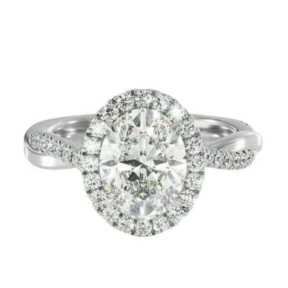 HeartsAndYou 3ct Oval Cut Moissanite Engagement Ring for Women Twist Shank Halo 18k White Gold over Silver