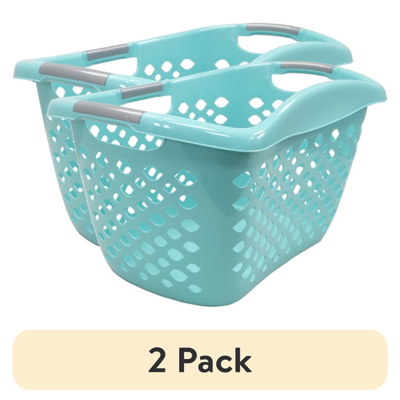 (2 pack) Home Logic 1.8 Bushel Hip Grip Plastic Laundry Basket, Teal, Adult