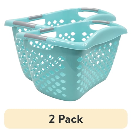 (2 pack) Home Logic 1.8 Bushel Hip Grip Plastic Laundry Basket, Teal, Adult