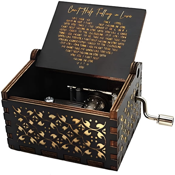 ACDANC 1 Piece Can't Help Falling in Love Wood Music Box,Antique Engraved Musical Boxes Case for Loved One Wooden Music Box