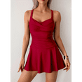 thumbnail image 5 of Women'S Crossover Ruched Skirt Swimdress Swimsuit Bathing Suit Claret M, 5 of 7