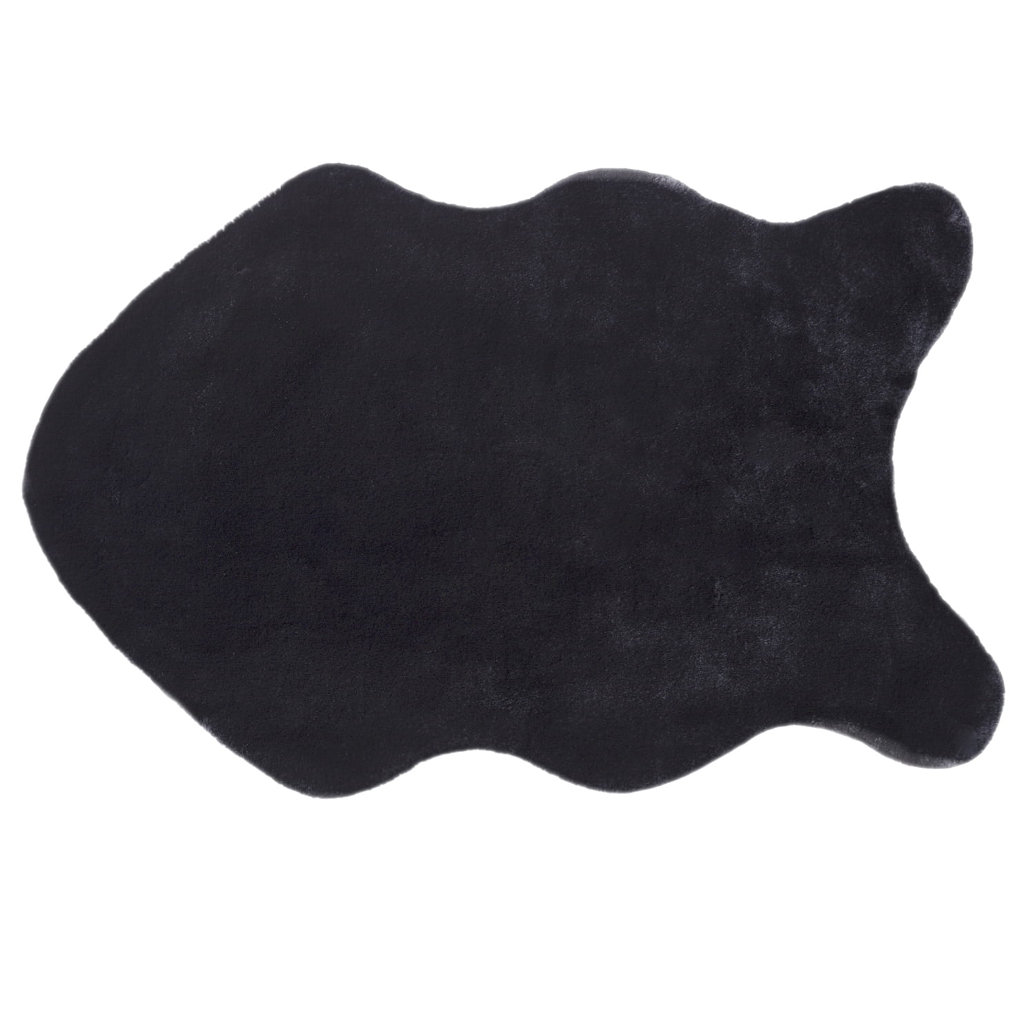 Phantoscope Deluxe Soft Faux Rabbit Fur Collection Asymmetrical Decorative Home Decor Modern Area Rug, Black
