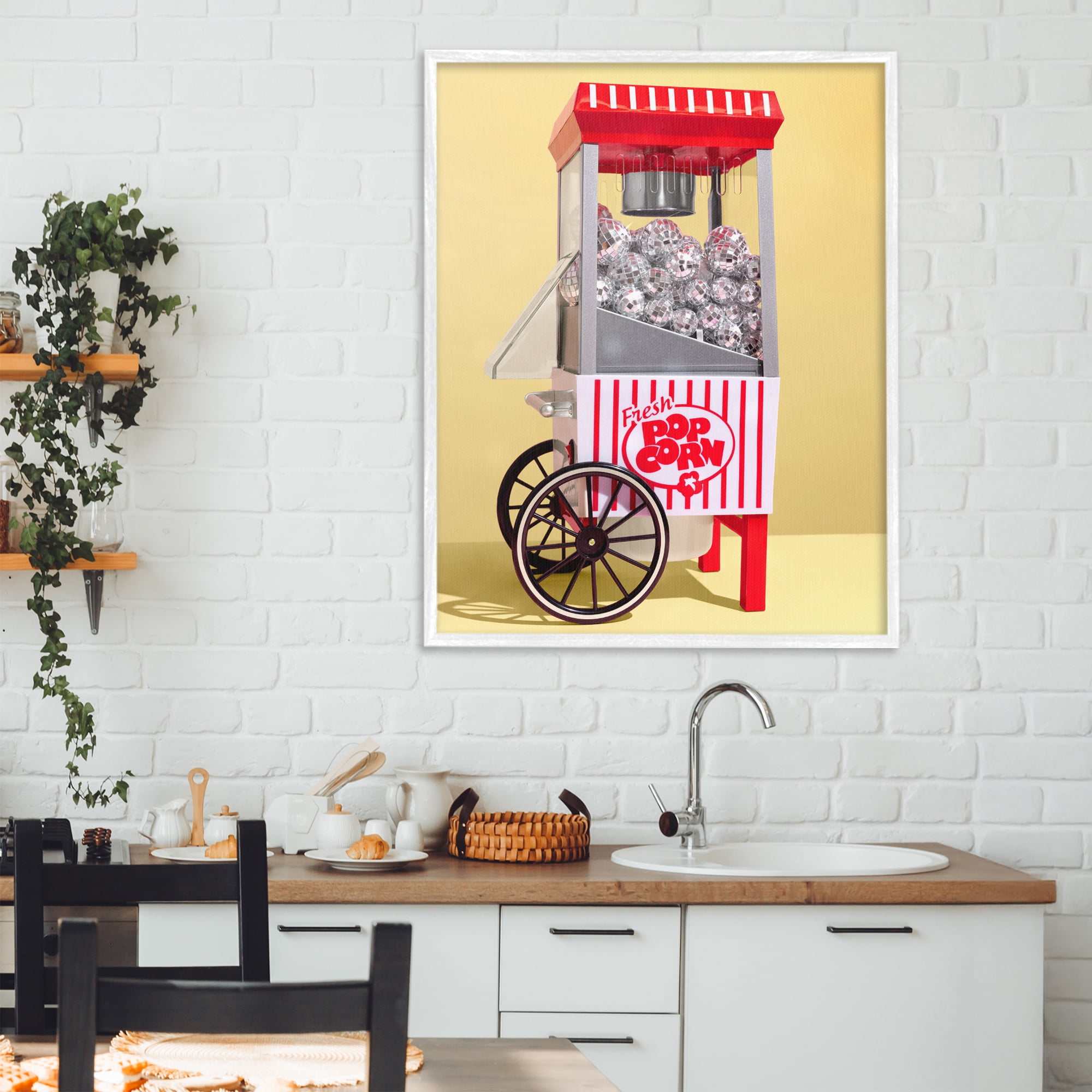 Stupell Industries Disco Popcorn over Yellow White Framed Giclee Art, design by LISH Creative