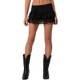 thumbnail image 1 of Women Y2k Lace Ruffle Pleated Mini Skirt Low Rise Half Slip Skirts Mesh Floral Layered Flowy Short Skirts, 1 of 1