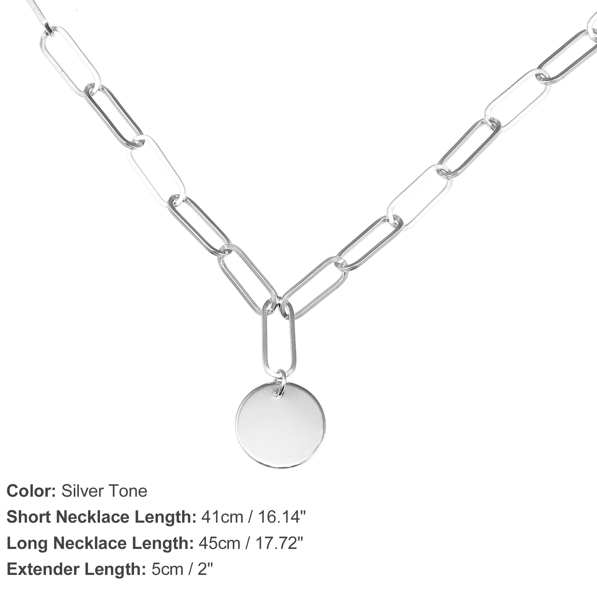 Unique Bargains Layered Disc Pendant Paperclip Link Chain Necklaces for Women Silver Tone