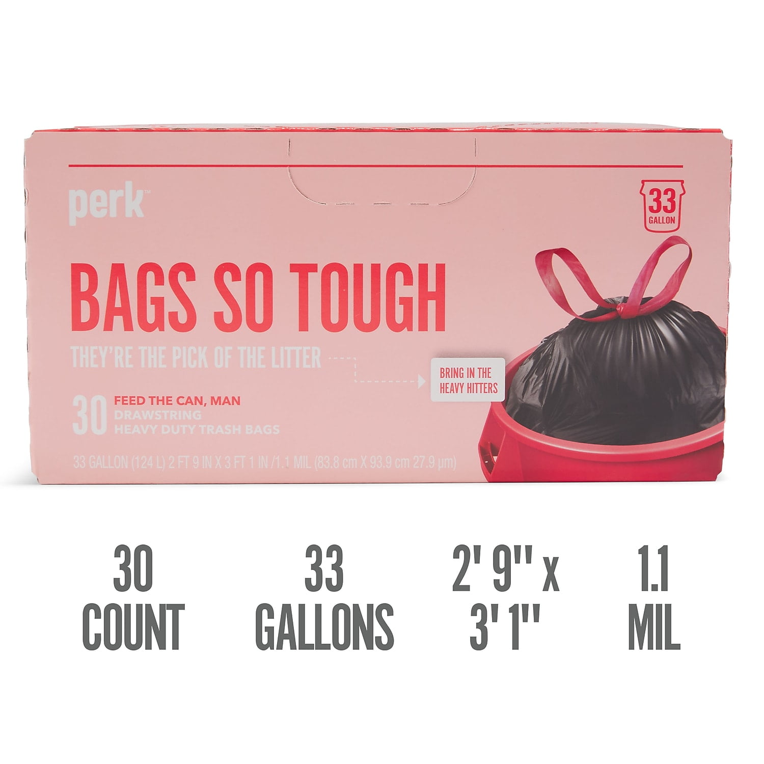 Perk 33 Gallon Trash Bag Low Density 1.1 Mil Black PK56747