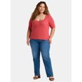 thumbnail image 2 of Terra & Sky Women's Plus Size Ribbed Sweetheart Sweater with Short Sleeves, Lightweight, Sizes 0X-5X, 2 of 5