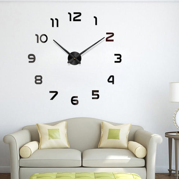 ELAYARD Large Silent Digital Wall Clock Black Frameless Design Self-Adhesive for Office and Home Decor