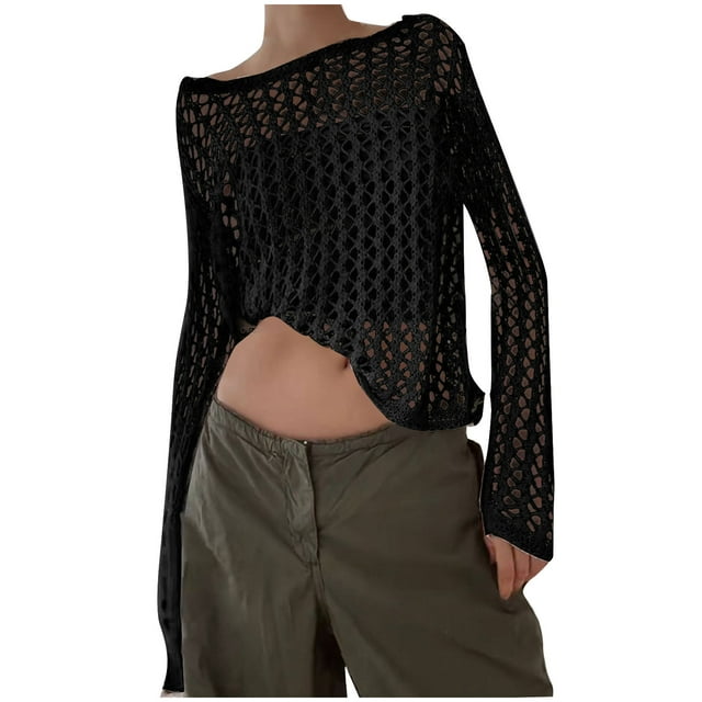 Timegard Hauts pour Hauts Col Rond Manches Longues Tee Creux Couverture Automne Décontracté Ample Blouse