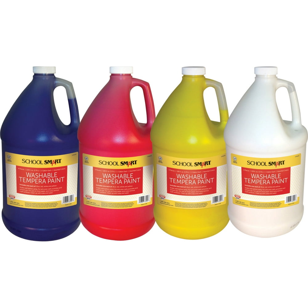 School Smart Washable Tempera Paint, Gallons, 4pk