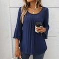 thumbnail image 2 of Summer Akafmk 3/4 Sleeve Shirts for Women,Summer Womens Pleated Front Tunic Tops,Solid Color Sparkling Bronzing Round-Neck Blouses, 2 of 5