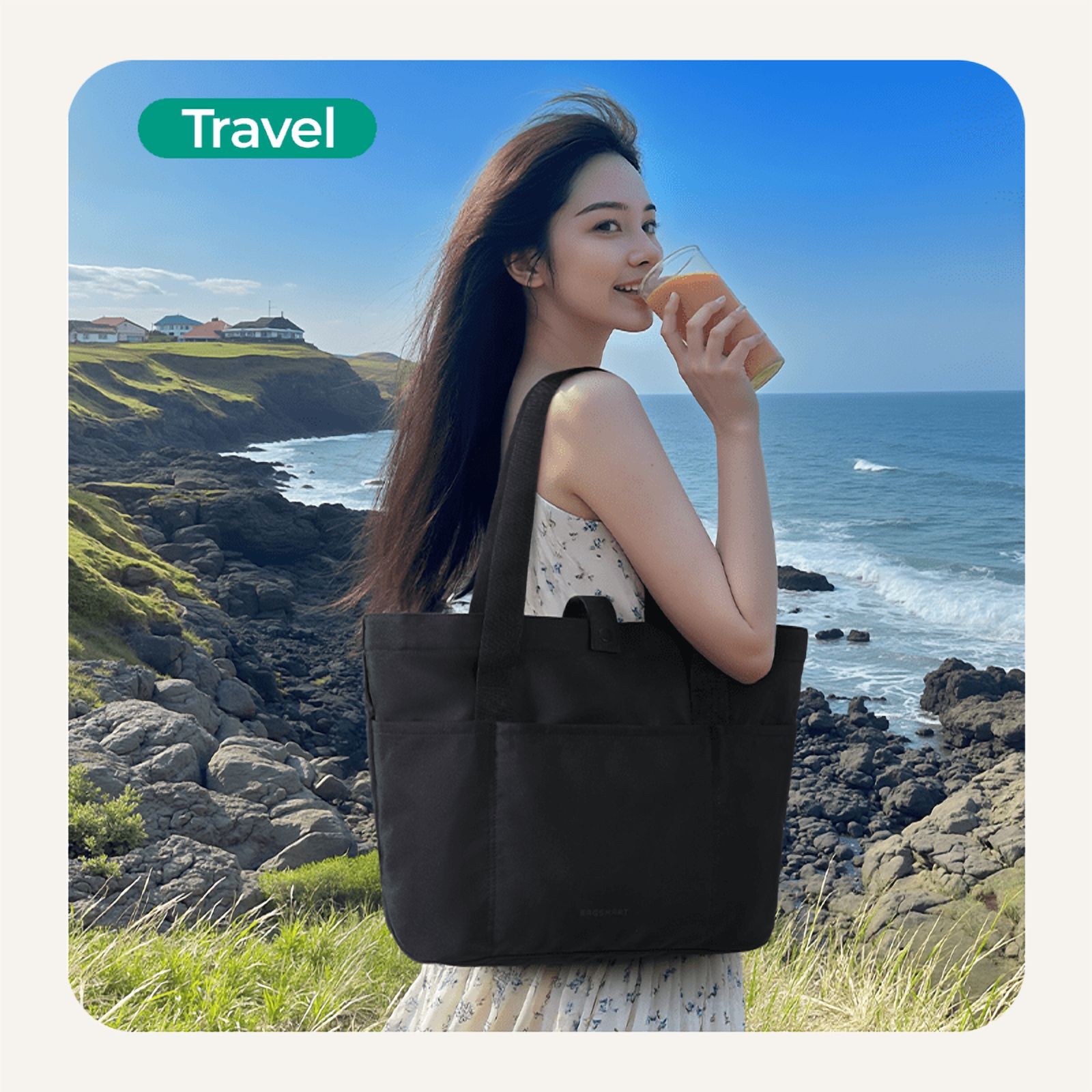 Bagsmart Foldable Laptop Tote Bag for Women, Pink photo 3