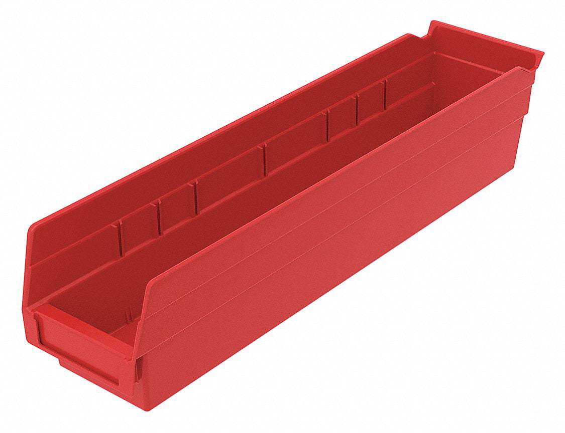 Plastic Shelf Bin Nestable 11-1/8"W x 17-7/8" D x 4"H Red Lot of 12 