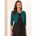 thumbnail image 4 of DARING DIVA Collarless Pleated Open Front Cropped 3/4 Sleeve Shrug Top L Dark Green, 4 of 6