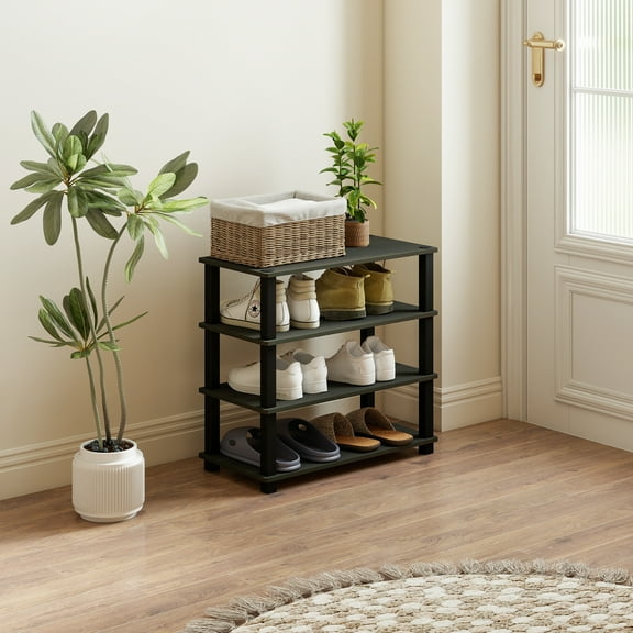 HOMLUX 4-Tier 23.6"W Wood & PVC Tubes Shoe Rack, Shoe Shelf Holds up to 12 Pairs for Enterway