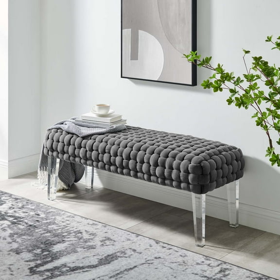 Modway Prologue Woven Performance Velvet Ottoman in Gray