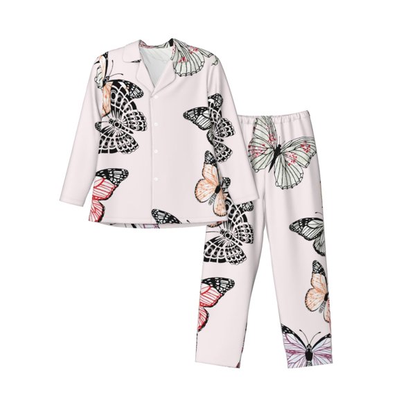 Bingfone Men's Pajama Set 2 Piece Loungewear PJs, Long Sleeve with Pajama Pants-Beautiful Butterfly