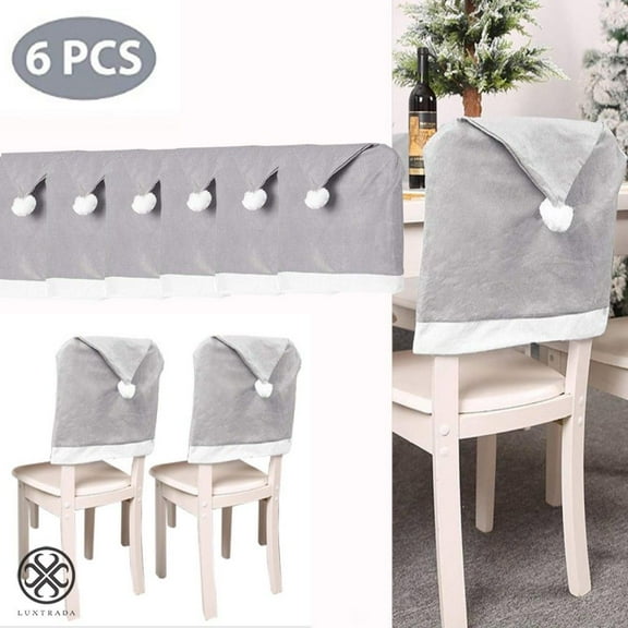 Luxtrada Christmas Chair Covers Set of 6, Santa Hat Chair Covers for Dining Room Holiday Christmas Decorations for Home Party Decor