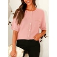 thumbnail image 4 of PRETTYGARDEN Women's Summer Button Down Shirts Casual Short Sleeve Crew Neck Ribbed Knit Blouse Top Cardigans, 4 of 9