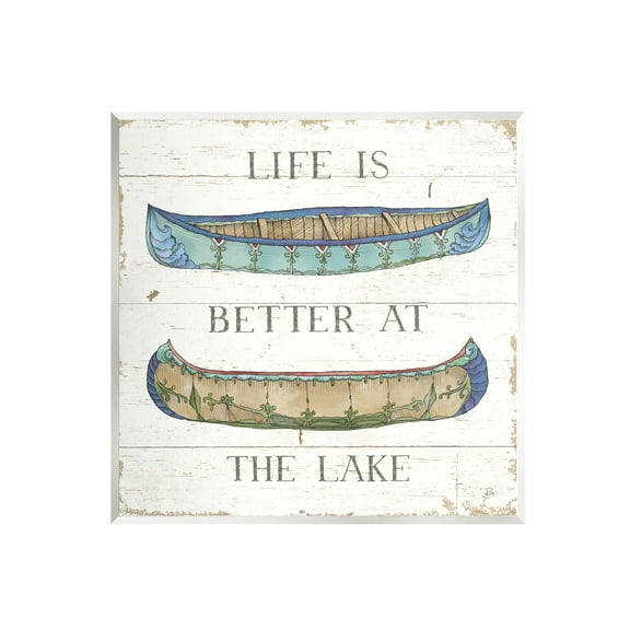 Stupell Industries Life Better at Lake Weathered Canoes Graphic Art Unframed Art Print Wall Art, Design by Daphne Brissonnet