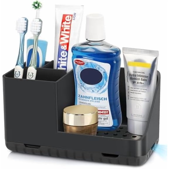 Toothbrush Holders for Bathrooms, Kids Electric Toothbrush and Toothpaste Holder, Toothbrush Organizer with Drainage, Tooth Brush Holder for Bathroom Countertop Organizer (Black)