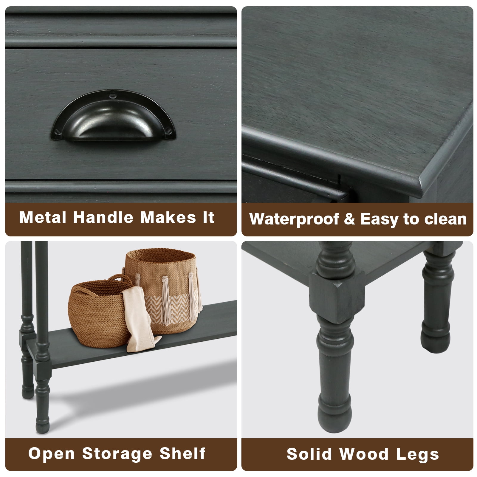 Urbanest Burlington Solid Wood Console Table with 3 Drawers & Lower Shelf – Entryway Table, Hallway Sofa Table, Narrow Accent Table for Living Room – 39.5″ × 9.5″ × 32″ – Gun Metal Farmhouse Decor