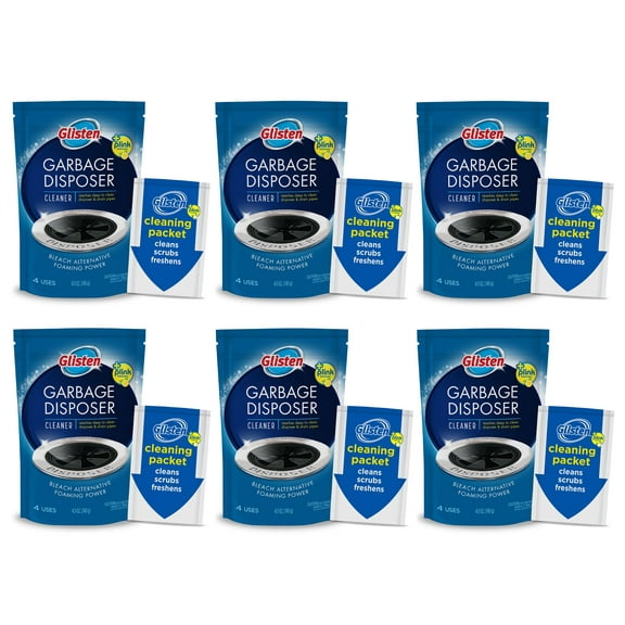 Glisten Garbage Disposer Cleaner and Freshener, Sink Disposal Odor Eliminator with Foaming Action, Deep Cleans and Helps Remove Build-Up in Drain Pipes, Septic-Friendly, Lemon Scent, 6-Pack (24 uses)