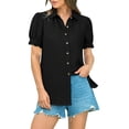 thumbnail image 2 of Youyipin Womens Summer tops Button Down Shirts V Neck Collared Casual Blouse Tops with Pockets short sleeve shirts for women, 2 of 8