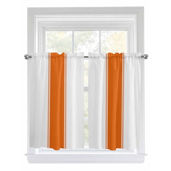 Tier Curtains 45 Inches Long, Orange Solid Color Texture Window Treatment Curtain Drapes, Simple Orange Stripes Small Curtain Drapes for Bathroom Laundry Room, 27.5"x45", 2 Panels