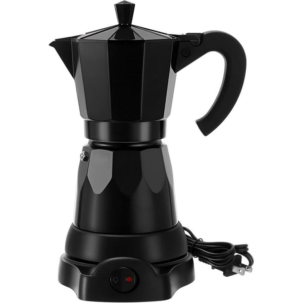 Cafetera eléctrica de 6 tazas para espresso, cafetera italiana Moka de 300 ml, cafetera espresso portátil de aluminio, cafetera Moka con base desmontable, regalo de café para viajes en casa (negro)