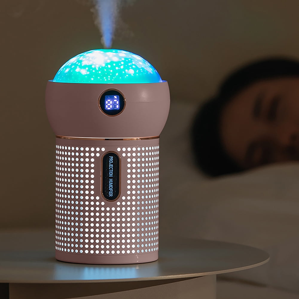 Christmas Clearance! QLEICOM Projection Humidifiers for Bedroom, 630ml Small Cool Mist Humidifiers with Projection Lamp, LED Light, Humidifiers for Home Office Bedroom Nursery Indoor Gifts (Pink)