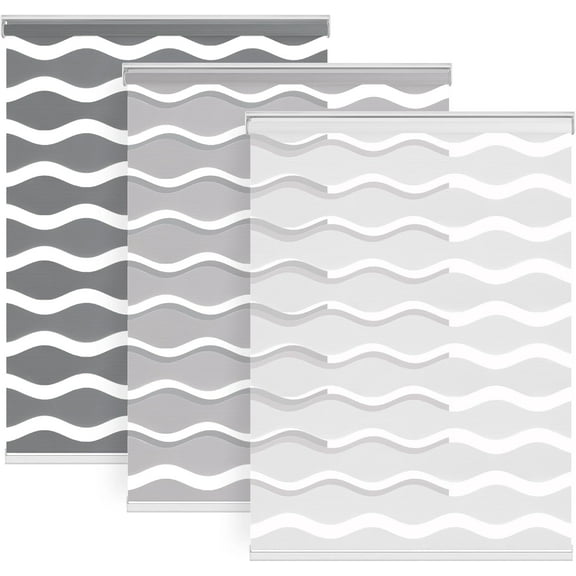 No Drill Cordless Zebra Blinds for Indoor Windows, Dual Layer Light Control Roller Shades for Day and Night, Light Filtering Sheer Shades, Grey, 30"W x 48"H