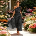 thumbnail image 6 of JULMCOMO Summer Dresses for Women Polka Dot One Shoulder Casual A Line Flowy Maxi Dresses Tie Strap Beach Vacation Sundresses Black XL, 6 of 6