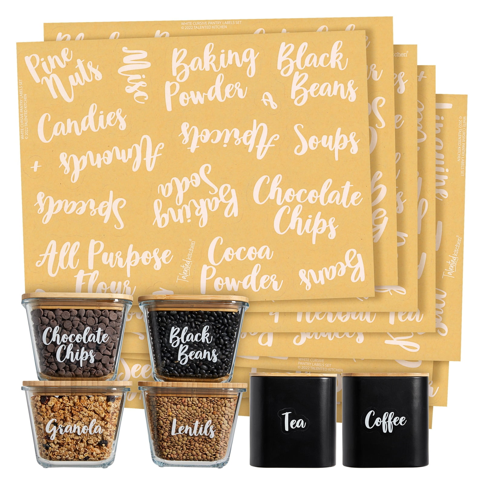 375 Preprinted Kitchen Labels For Pantry Containers, Preprinted Black Script On