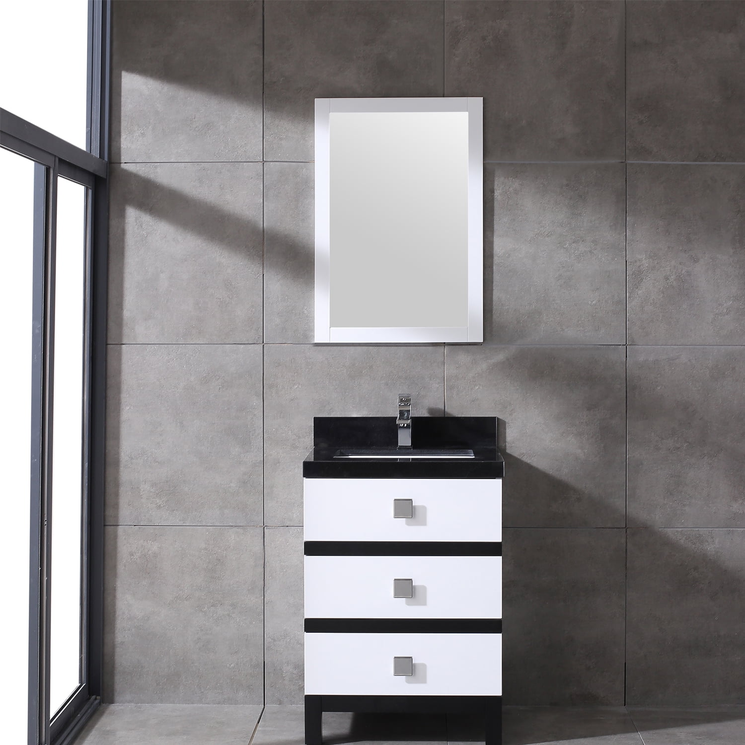 Eviva Sydney 24 Inch Black and White Bathroom Vanity with Solid Quartz