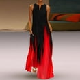 thumbnail image 2 of B91xZ Robe Sans Manches pour Femmes Grande Taille Boutonnée devant Col en V Taille Haute Ligne A Décontractée, Rouge L, 2 of 5