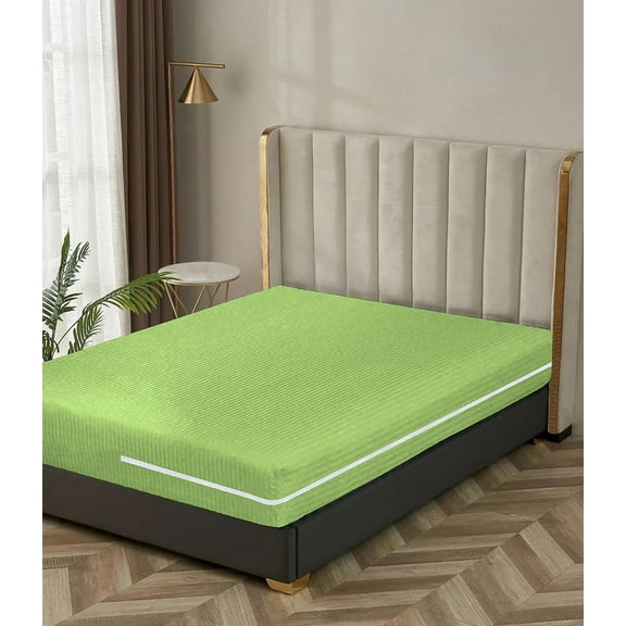 100% Egyptian Cotton L Shape Zipper Mattress Cover, 800 TC, 12 Inch Deep Pocket Twin XL Size (39x80), Stripe Sage