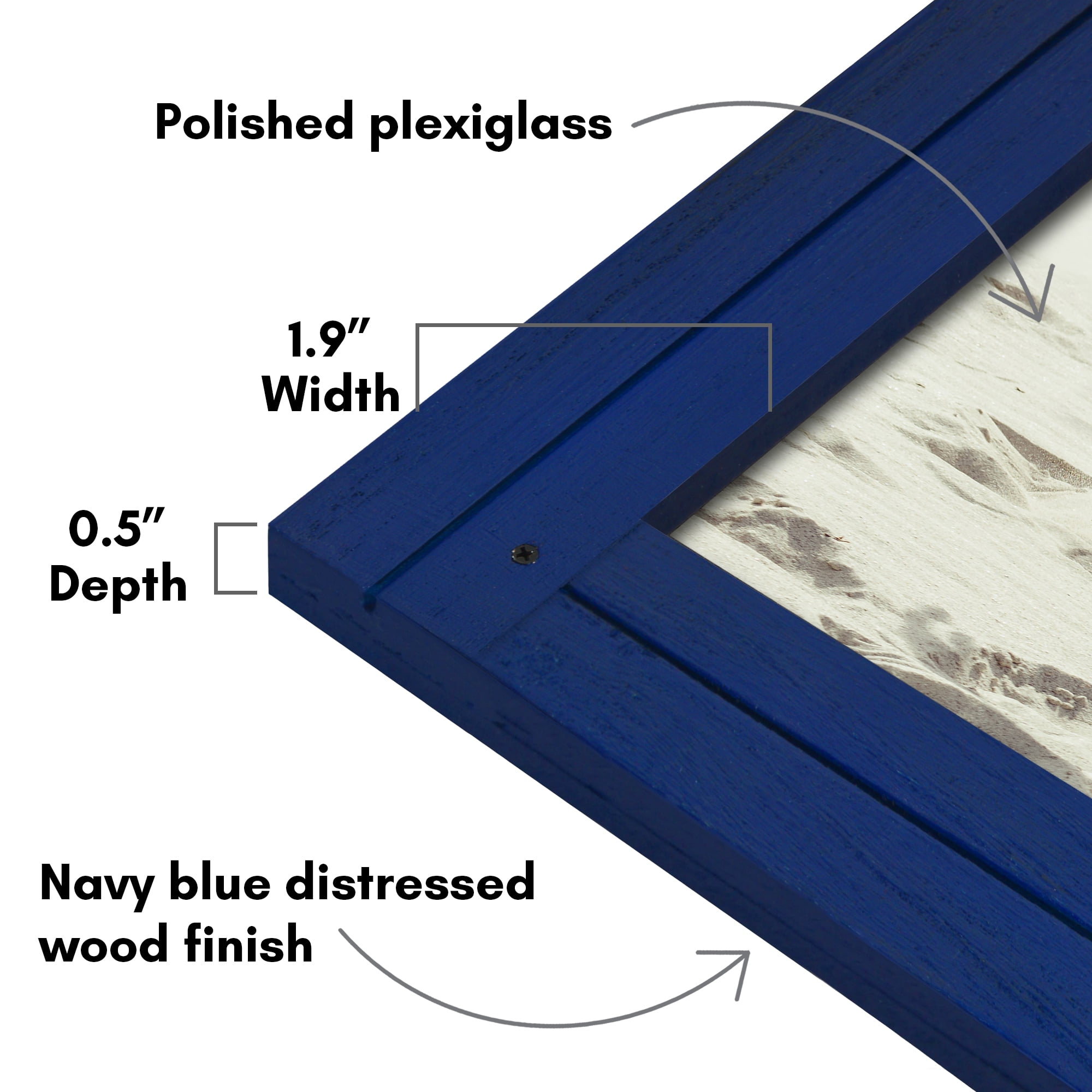 Americanflat 16x20 Picture Frame with Polished Plexiglass Hampton Collection Distressed Frames - Navy Blue