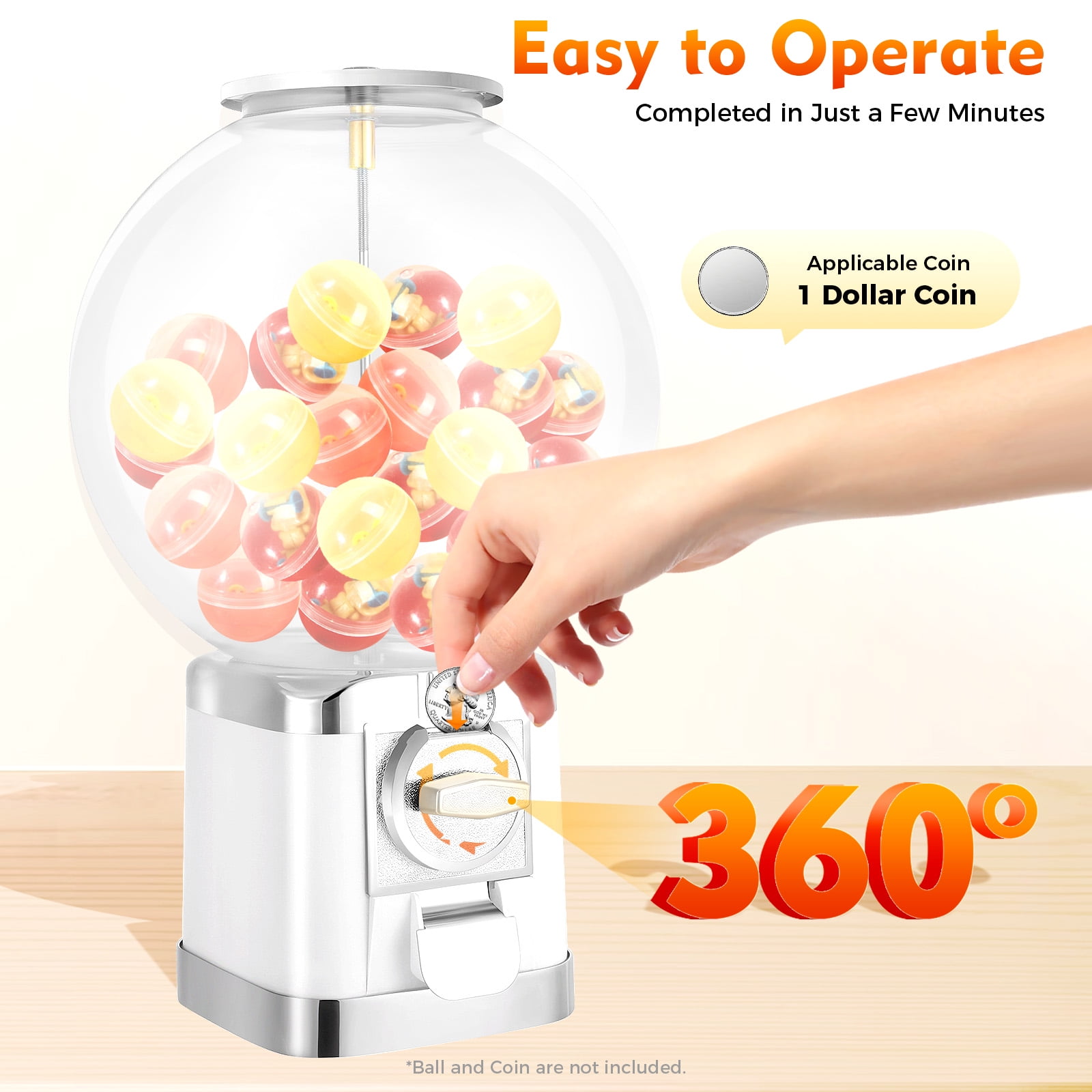 Vending Machine, Candy Vending Machine for Capsule Small Candy Nuts Bouncy Balls,for Game Stores and Retail Stores, 18"Height White