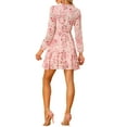 thumbnail image 3 of Women's Summer Dresses 2025 Floral Tie V Neck Semi Sheer Long Sleeve Layered Tiered Chiffon Mini Dress M Pink, 3 of 6