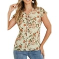thumbnail image 2 of INSPIRAR CHIC Blusa Floral para Mujeres del Día de San Valentín con Mangas Cortas de Capucha, Tops de Chifón Casual con Volantes XS Beige Rosa, 2 of 6