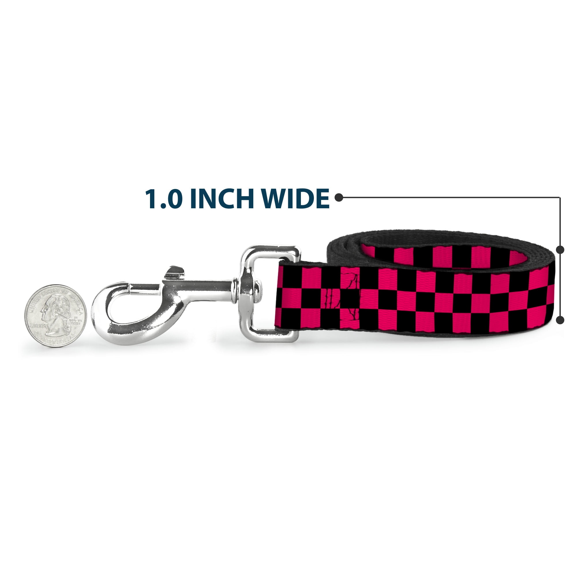 Buckle-Down Pet Leash, Dog Leash, Checker Black Neon Pink, 6 Feet Long 1.0 Inch Wide
