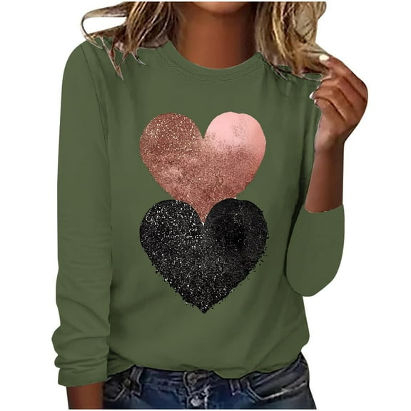 Hoodless Sweatshirts for Women Valentine's Day Fashion Print Loose Comfortable Crew Neck Long Sleeve Sweatshirt