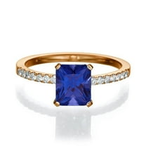 1.50 Carat 7x5mm Emerald Cut Blue Sapphire Engagement Ring in 10k Rose Gold