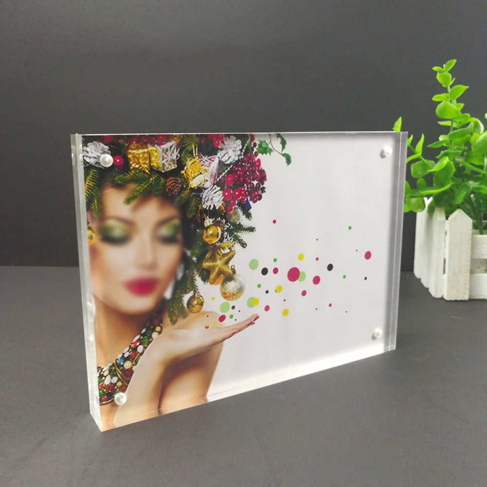 1*Freestanding Business Card Holder Clear Acrylic Magnetic Picture Photo Framed 