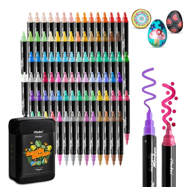 Bolígrafos de pintura acrílica Ohuhu, 90 colores, doble punta, impermeables