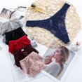 thumbnail image 3 of Tanga de cintura media de encaje sexy para mujer, ropa interior de talla grande, camiseta triangular con patrón hueco transparente, 3 of 6