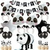 Panda Party Decorations Cupcake Toppers Panda Walking Mylar Balloon Headband Balloons for Panda Bear Birthday Party and Baby Shower Supplies