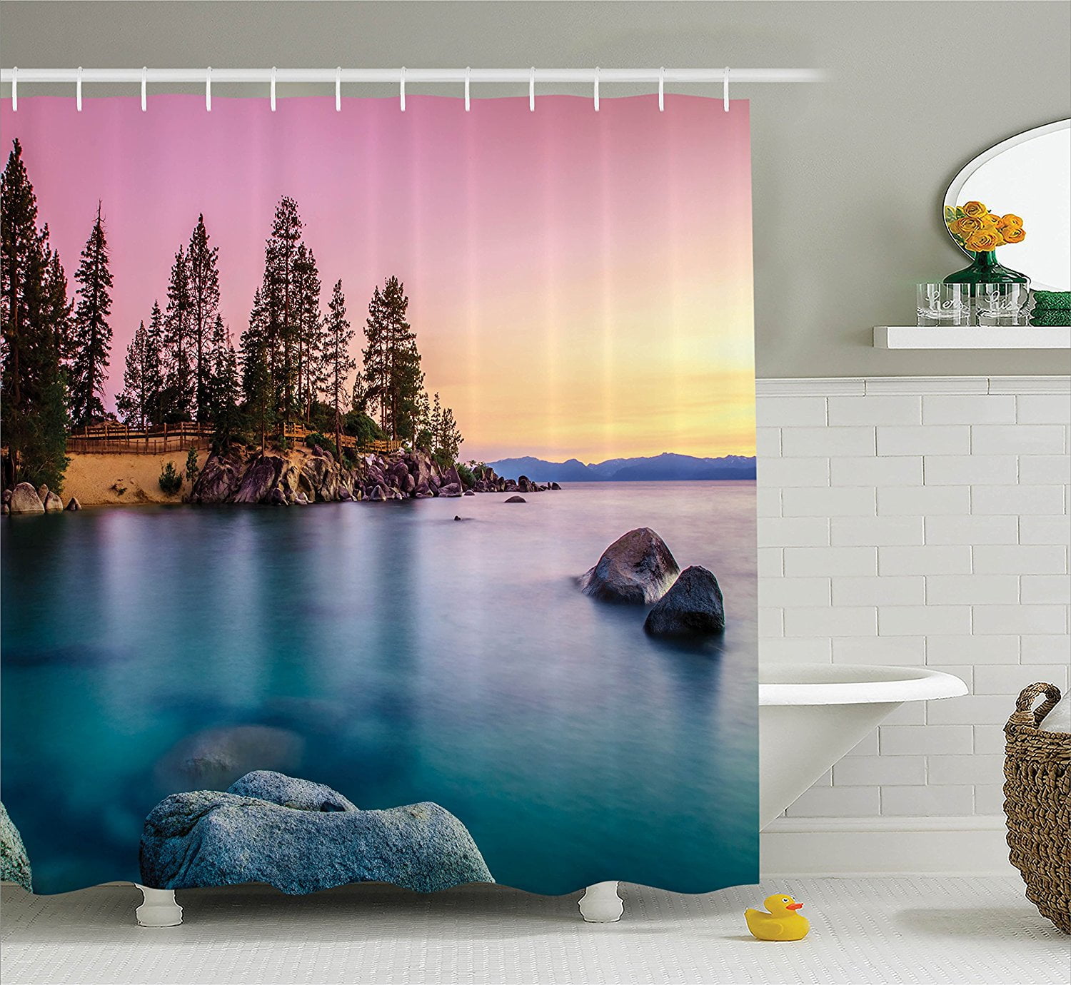 Ocean Decor Fall Wooden Bridge Seasons Lake House Countryside Home Decorative Bathroom Accessories 70.87 x 66.14 Inch Coloranimal Shower Curtain Cllection